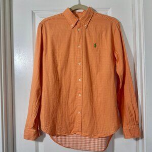 Ralph Lauren Sport Women's Orange Button Up Shirt Preppy Country Club SZ L